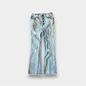 Jessica Simpson Girls Button Fly Light Wash Sidney Flare Leg Distressed Jeans 8